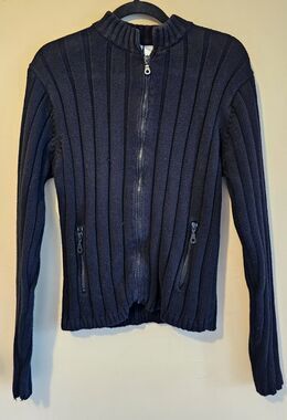 Tail Womens Sweater Size L  Black Ribbed Long Sleeve Full Zip, combed cotton